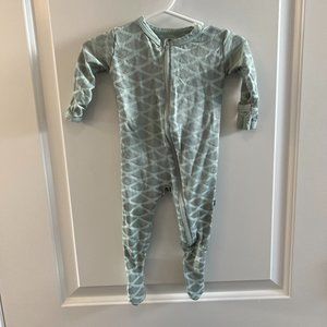 Kickee Zippered 3-6 Mermaid Pattern Footie Pajamas Mint Green Silver Bamboo
